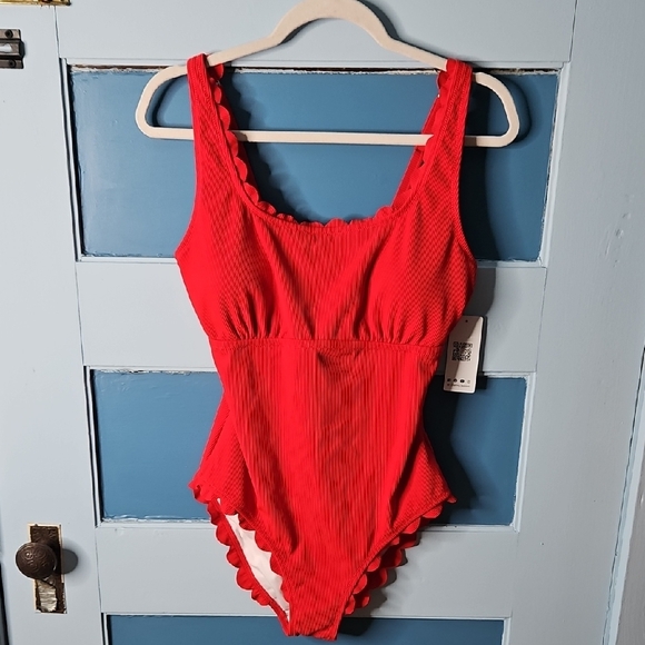 🎈Charmo Red Scalloped One-Piece Swimsuit NWT - Picture 2 of 12
